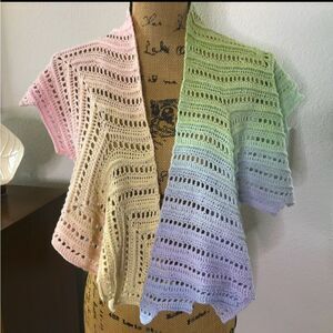 Handmade Wrap Shawl Colorful Ombre Crochet Knit Cottagecore Boho Multicolor O/S